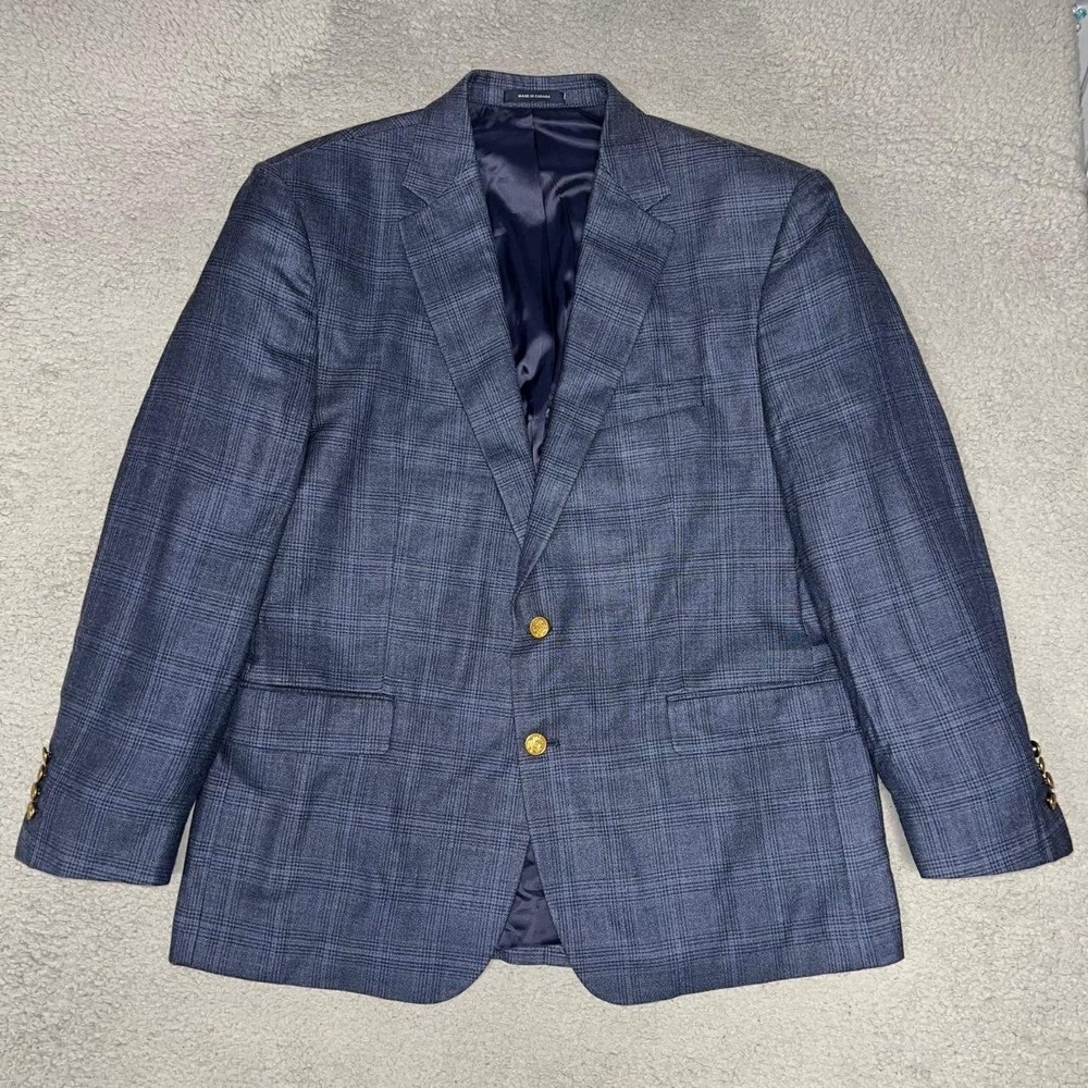 Ralph Lauren Dillard's Blazer 44R Blue Check Gold Crest Button Wool Blend Canada